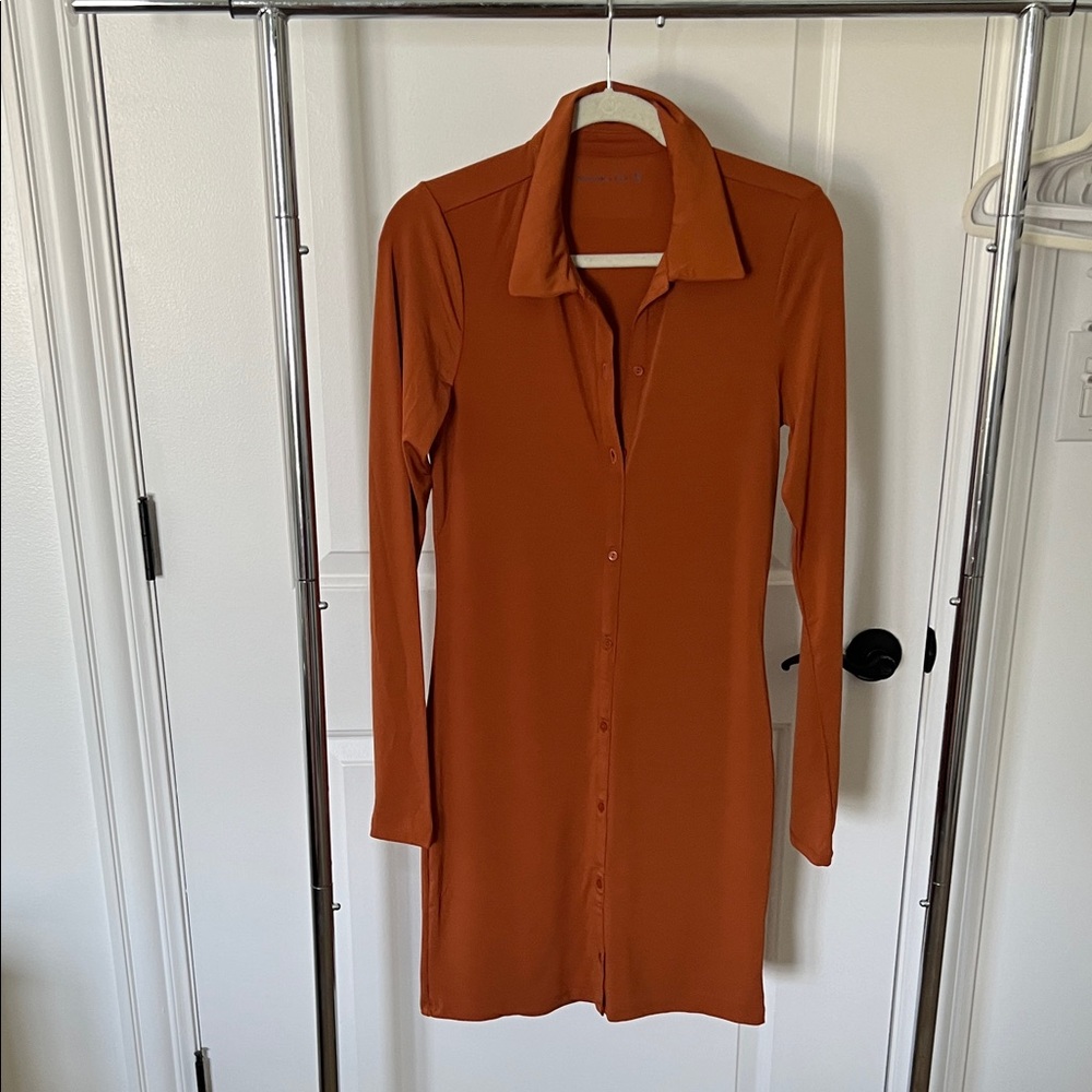 Abercrombie & Fitch Rust orange Long Sleeve Button-Front Shirt Dress